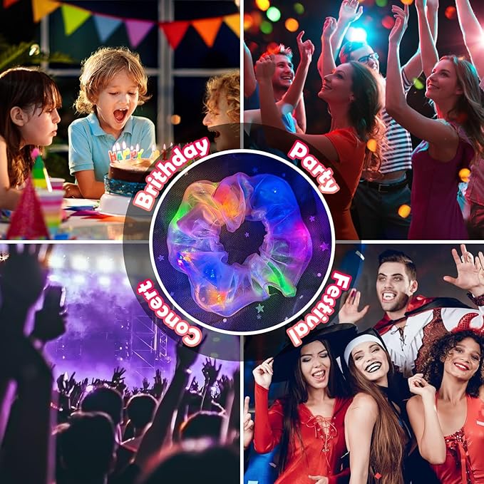 20 PCS Light up Scrunchies, 3 Glow Mode, LED Hair Accessories for Women, Glow in the Dark Party