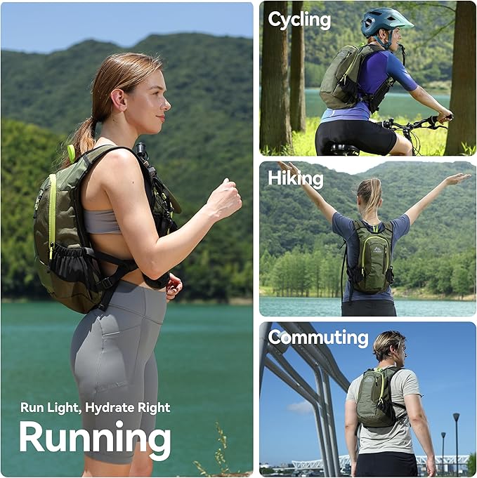 MARCHWAY Lightweight Hydration Backpack with Vest Style Straps & 2.5L TPU Water Bladder, Versatile