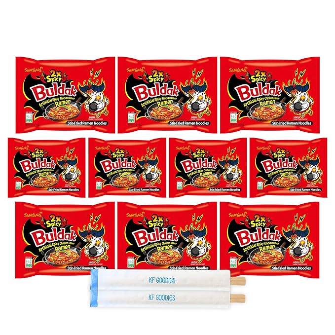 KF GOODIES Korean Ramen Variety Pack Gift Box (10 Count) – Spicy Buldak Noodle Assortment for