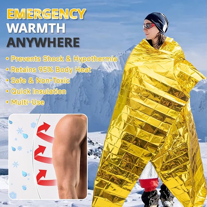 SecuCaptain Survival Emergency Thermal Blankets: Extra Large 84??x63??Space Mylar Blanket Kit for