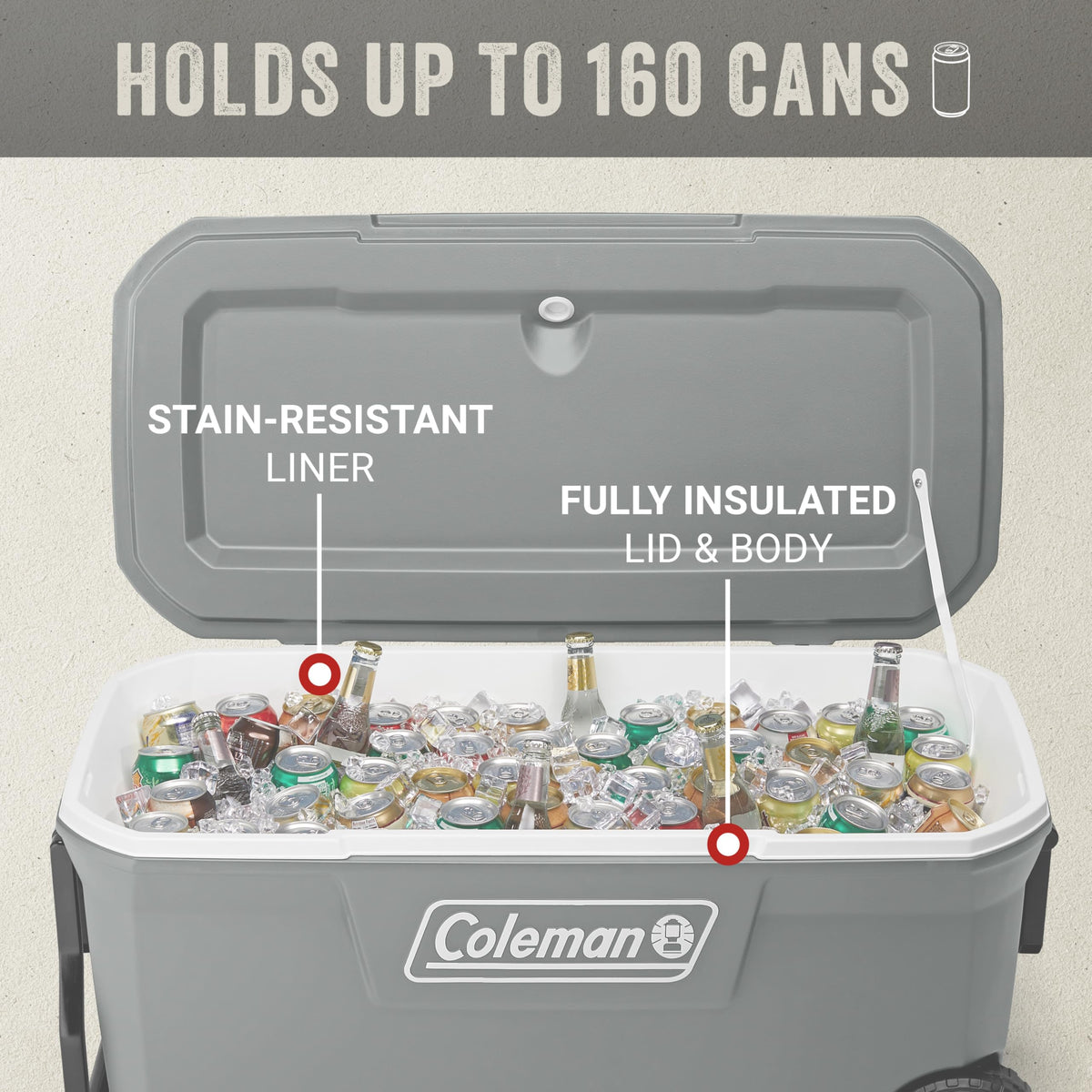 Coleman Classic Series Insulated Portable Rolling Cooler with Wheels, Leak-Resistant Outdoor Hard
