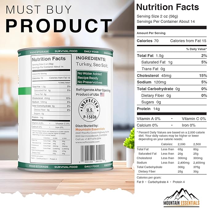 MOUNTAIN ESSENTIALS All Natural Canned Turkey 28 Oz – Fully Cooked, Ready to Eat White Meat