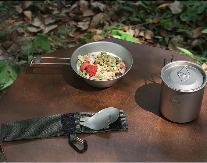 SANTTA Titanium Camping Spoon Set of 2 Piece, Spoon and Bottle Opener 2-in-1 Design, Lightweight Ti