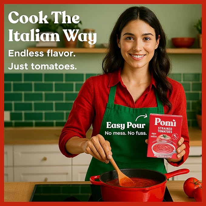 Pomì Strained Tomatoes 26.46oz (Pack of 12) - Creamy, Velvety Tomato Puree, No Additives or