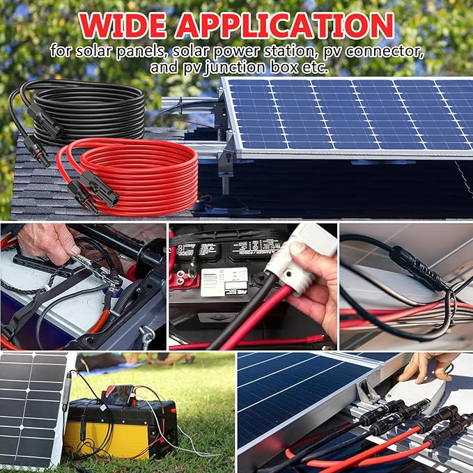 2x20 Feet Solar Panel Extension Cable, 12AWG Solar Cable, Solar Panel Cable with Female and Male