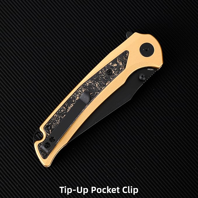 EDC Pocket Knife, 3.6" 14C28N Clip Point Folding Knife, Aluminium With Steel Inlay Handle and Liner