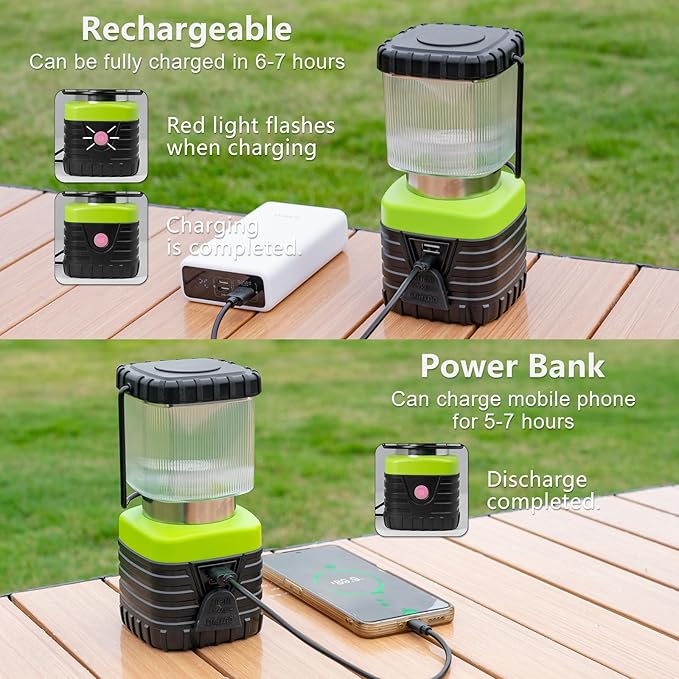 3Packs LED Camping Lantern Rechargeable 1000LM, 4500mAh Power Bank, IP44 Waterproof Lantern