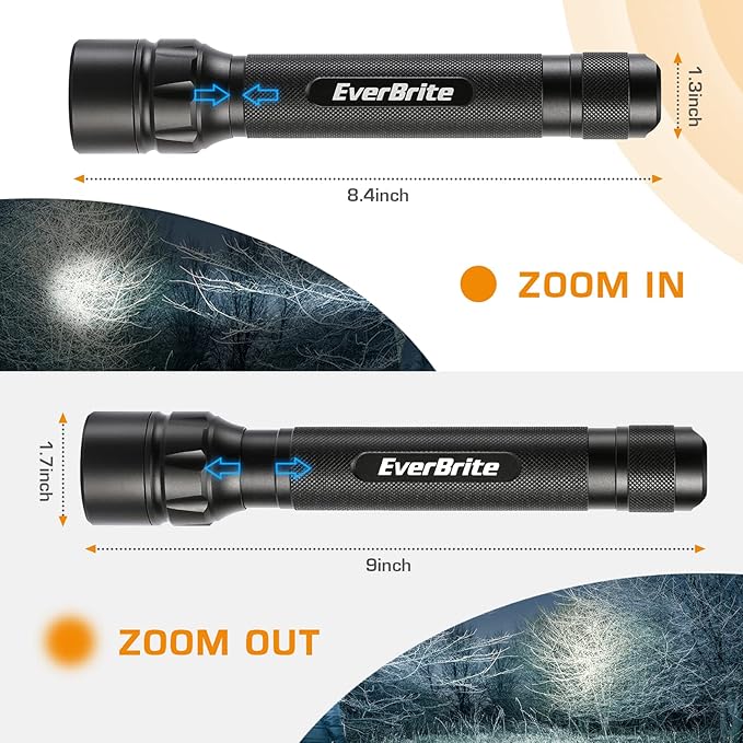 EverBrite Ultra Bright Tactical Flashlight, 600 Lumen Zoomable Adjustable Focus, 4 Light Modes