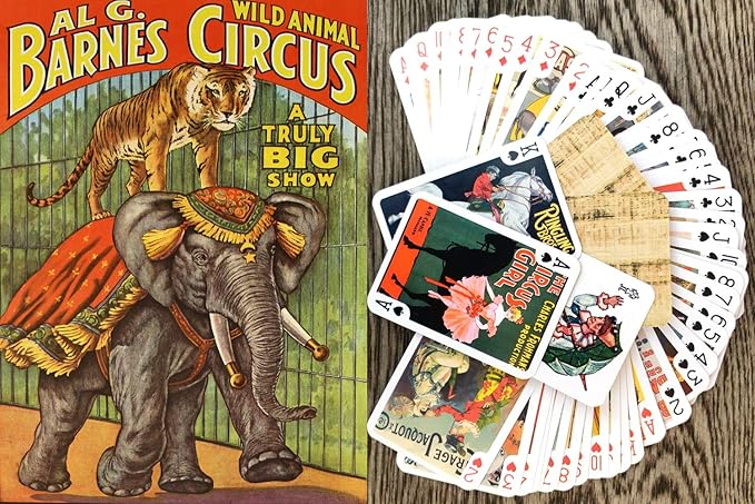 Retro Circus Playing Cards (Poker Deck 55 Cards All Different) Vintage Circus Clowns Animals