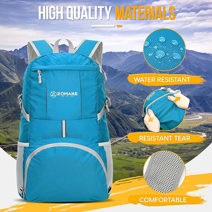 ZOMAKE Lightweight Packable Backpack 35L, Light Foldable Backpacks Water Resistant Collapsible