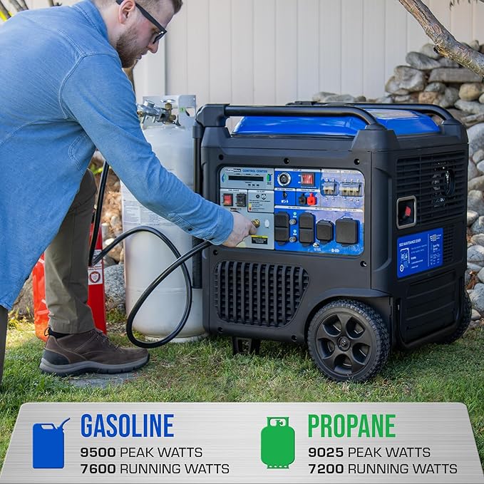 DuroMax XP9500iH 9,500-Watt Dual Fuel Portable Digital Inverter Generator - Gas & Propane, Remote