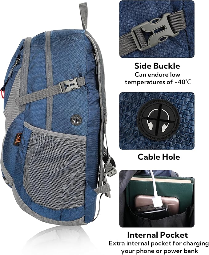 WATERFLY Lightweight Packable Hiking Backpack: 30L Foldable Travel Daypack Ultralight Camping Day