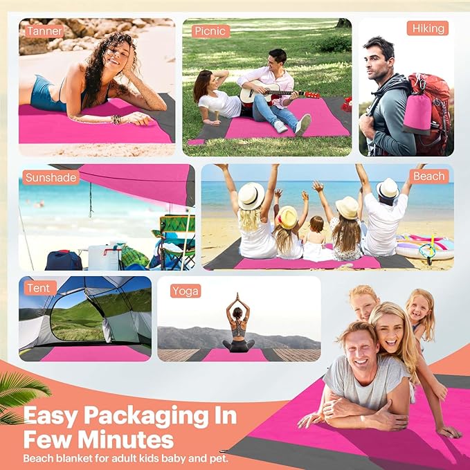 EASYFUN Beach Blanket Sandproof Oversized, 79''×83'' Extra Large Beach Mat, Portable Picnic Mat for