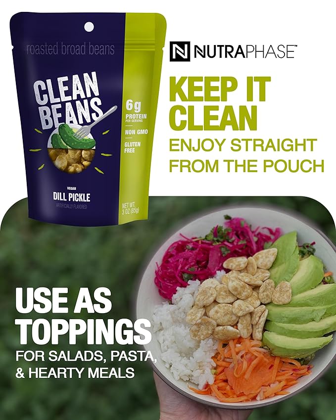 Clean Beans Broad Fava Beans Snack - Dill Pickle Flavor, 6g Protein, Low Sugar, Non-GMO, Non-Gluten