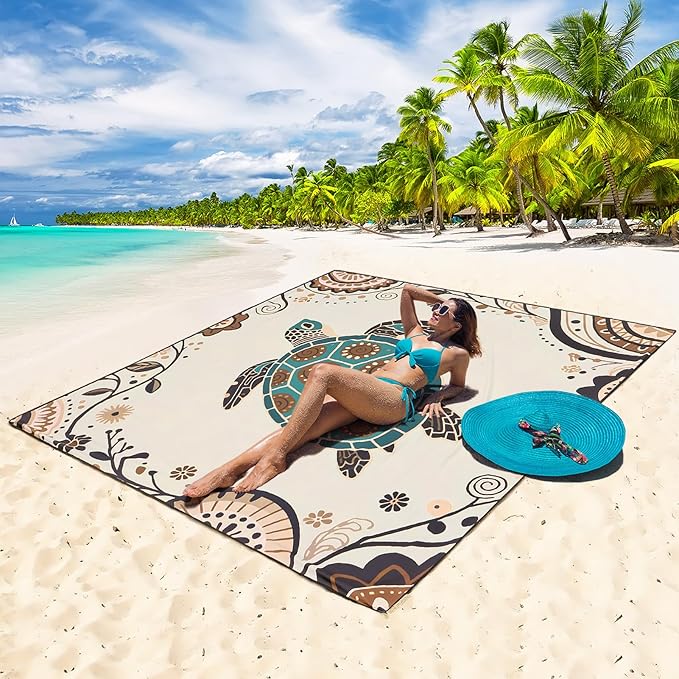 Beach Blanket Waterproof Sandproof Beach Mat 79" X 83"/10'x9'for 2-8 Adults Quick Drying Outdoor