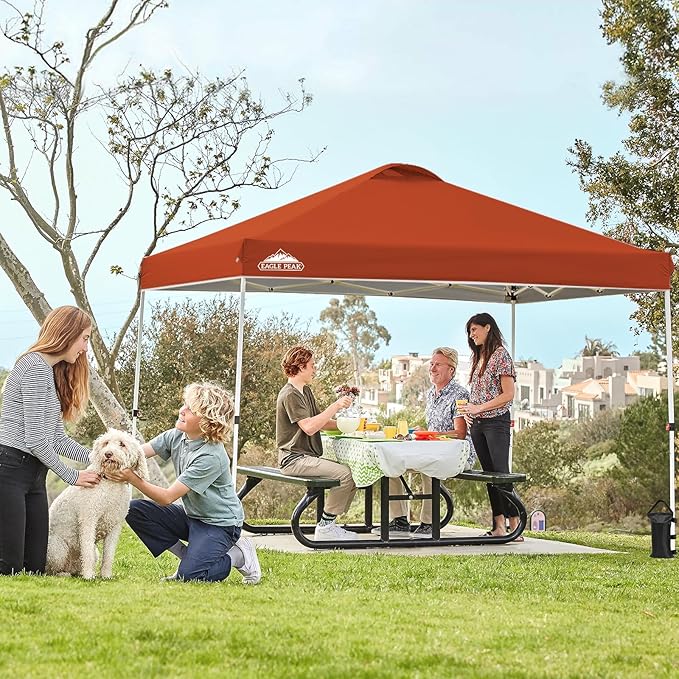 EAGLE PEAK Pop Up Canopy Tent with Wheeled Carry Bag, 8 Stakes, 4 Ropes, 4 Weight Bags, Easy Set Up
