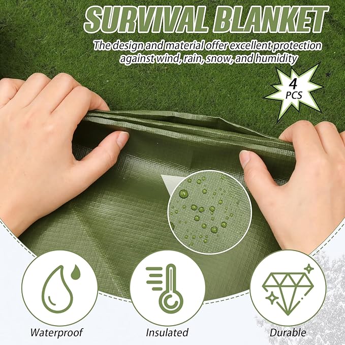 Kanayu 4 Pcs Emergency Thermal Survival Blankets 82 x 60 Inch,Heavy Duty Emergency Poncho Tarp