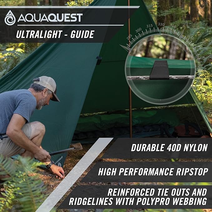 AquaQuest Guide Tarp ??Ultralight Waterproof (5,000 mm) Seam-Taped 40D Ripstop Rain Fly for