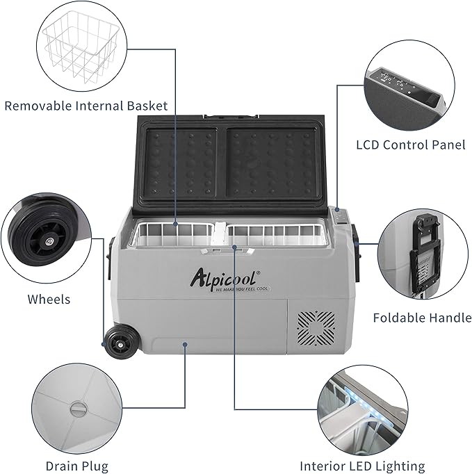 Alpicool T36 Dual Temperature Control 12 Volt Refrigerator 38 Quart Portable Car Fridge Freezer