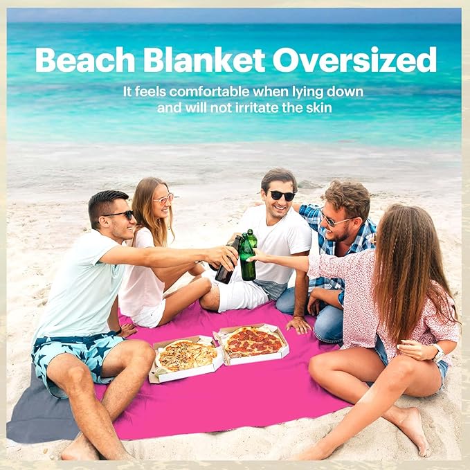 EASYFUN Beach Blanket Sandproof Oversized, 79''×83'' Extra Large Beach Mat, Portable Picnic Mat for