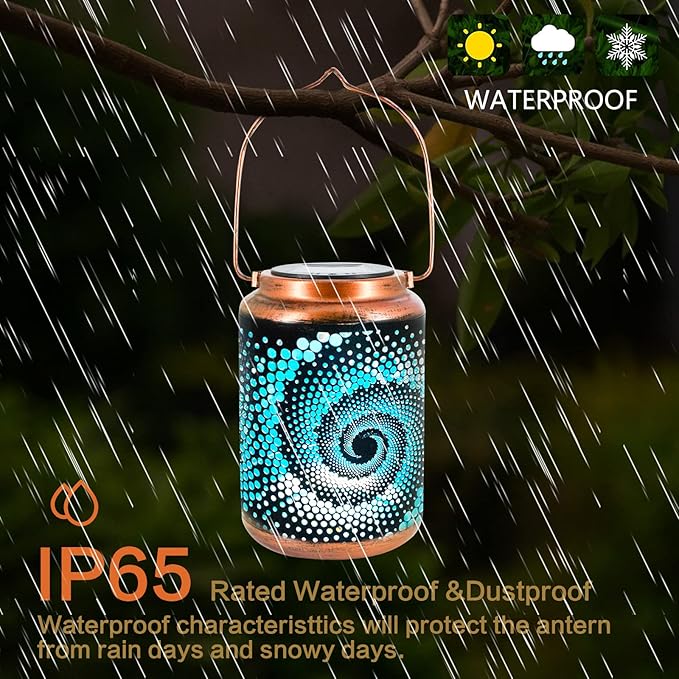 Solar Lanterns Outdoor Hanging Lantern Metal Waterproof LED Lantern with Solar Powered Garden Patio