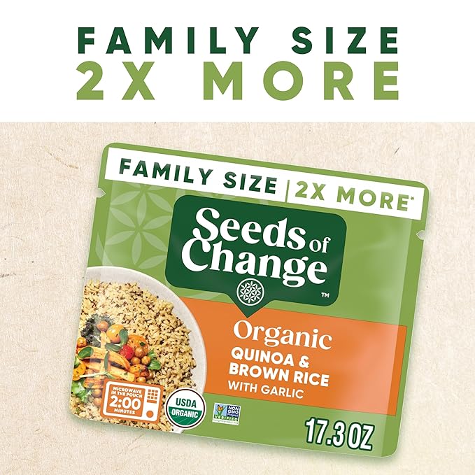SEEDS OF CHANGE Organic Quinoa & Brown Rice with Garlic Family Size, Organic Food, 17.3 oz Pouch