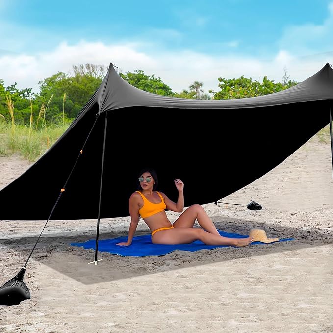 Red Suricata Family Beach Tent & Canopy, UPF50 Sun Shade, 4 Aluminum Poles, Sand Shovel, Medium