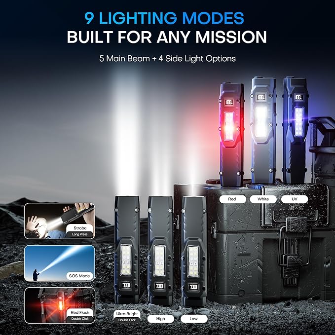 EDC Tactical Flashlight, Flat Flashlights Rechargeable,Dual-Switches LED Small Flashlight with