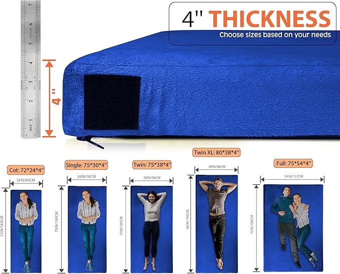 4 Inch GAIALOOP Extra Thick Memory Foam Camping Mattress, Roll Up Floor Sleeping Mat Camp Cot