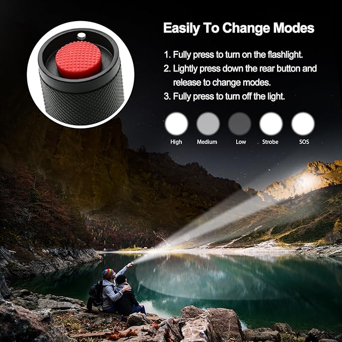 LETMY LED Tactical Flashlight S2000 [4 Pack] - High Lumens, Zoomable, 5 Modes, Waterproof Handheld