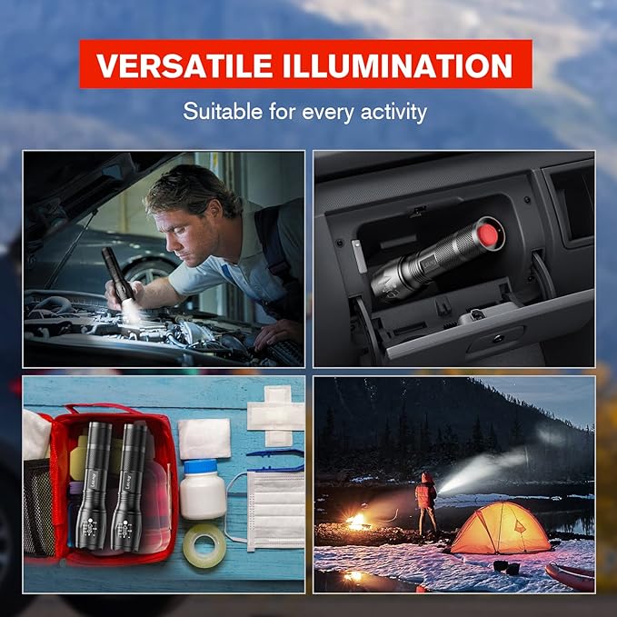 LETMY LED Tactical Flashlight S2000 [4 Pack] - High Lumens, Zoomable, 5 Modes, Waterproof Handheld