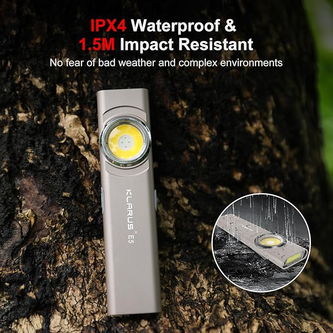 klarus E5 Pocket Flashlight, Rechargeable EDC Flashlight, Super Slim 4.2x1x0.3inch, 600 Lumens