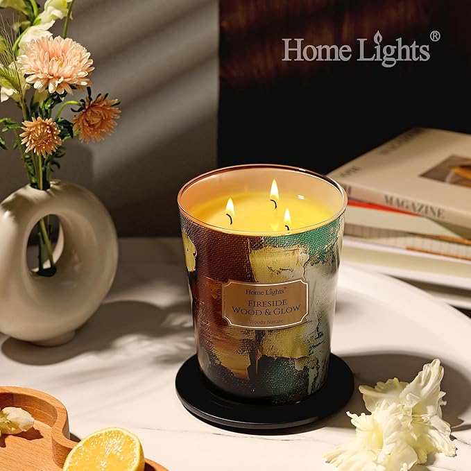 HomeLights 3-Wick Candles for Home Scented - 34oz Soy Wax Blend Candle Long-Lasting Fragrance