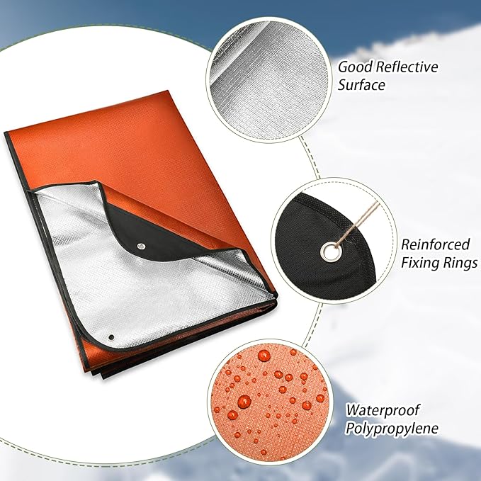 Kanayu 4 Pcs Emergency Thermal Survival Blankets 82 x 60 Inch,Heavy Duty Emergency Poncho Tarp