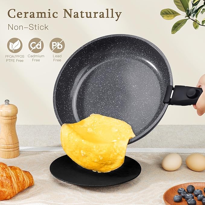 GiPP Ceramic Pots and Pans Set Non Stick, Nonstick Detachable Handle Cookware Sets, Healthy Non