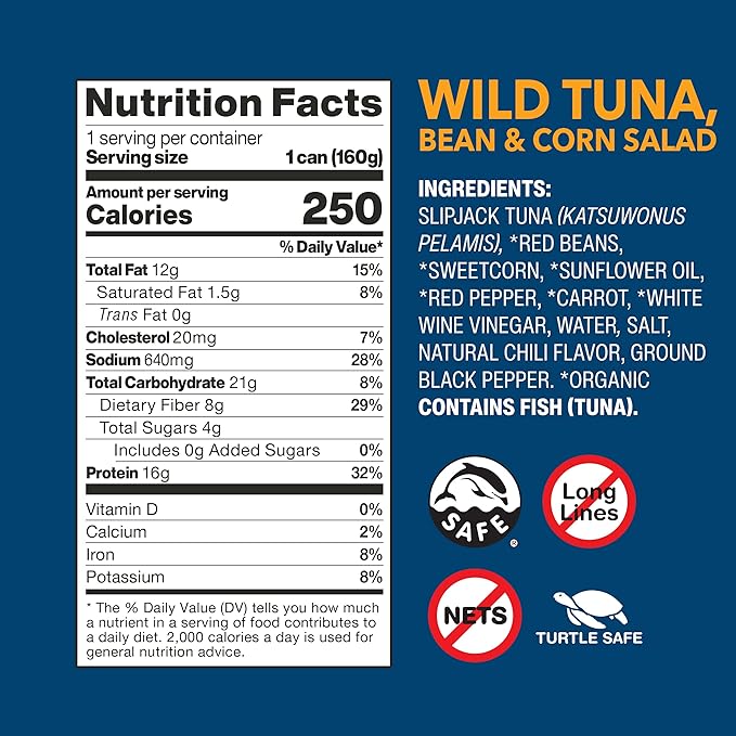 Wild Planet Ready-to-Eat Wild Tuna, Bean & Corn Salad with Organic Sweetcorn, Red Peppers and