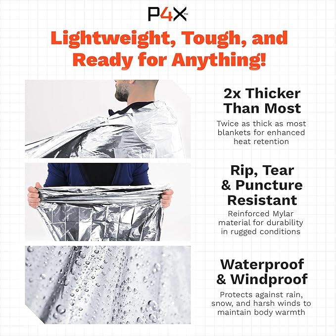 PREPARED4X Mylar Blankets 8 Pack - Waterproof Emergency Blanket - Rip and Tear Resistant