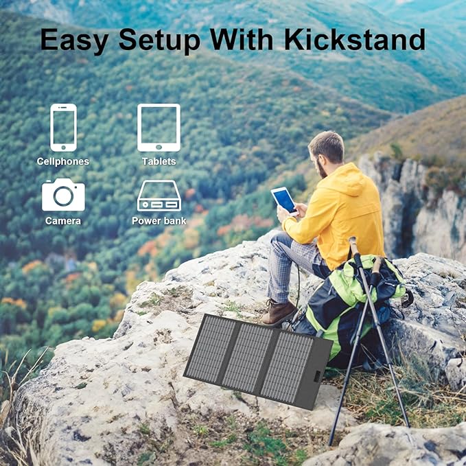 45W Portable Solar Panel Charger with USB-C, USB-A and DC Outputs 18V Foldable IP67 Waterproof