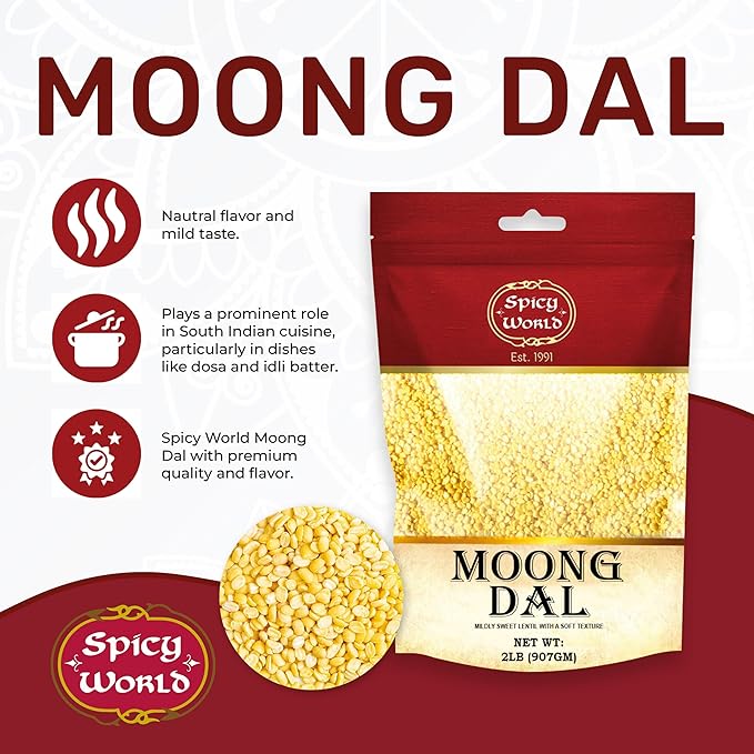 Moong Dal 2 LBS (Mung Split Dry Beans) ~ Indian Golden Lentils ~ 100% Natural & Pure - by Spicy