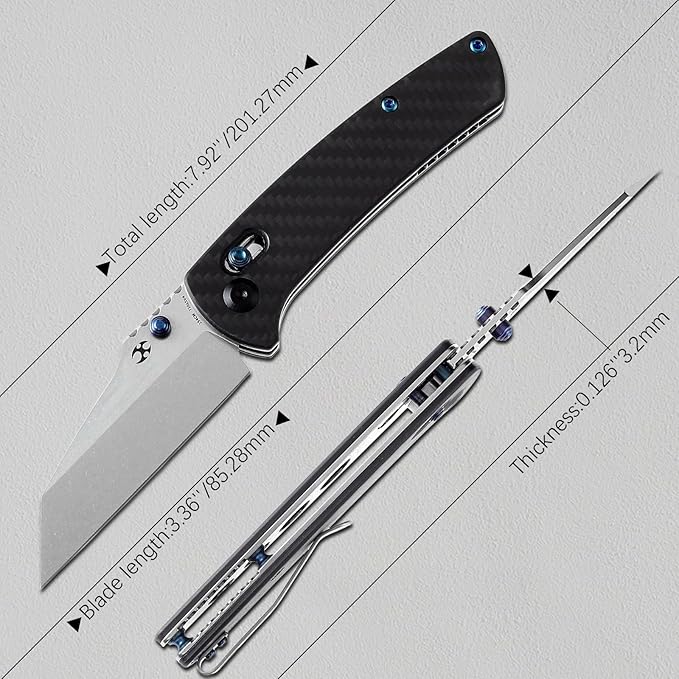 KANSEPT Main Street Pocket Folding Knife, 3.36'' 154CM Sharp Steel Blade, Twill Carbon Fiber Handle