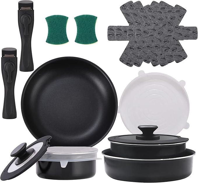 16 Pieces Kitchen Removable Handle Cookware Sets, Stackable Pots and Pans Set Nonstick for