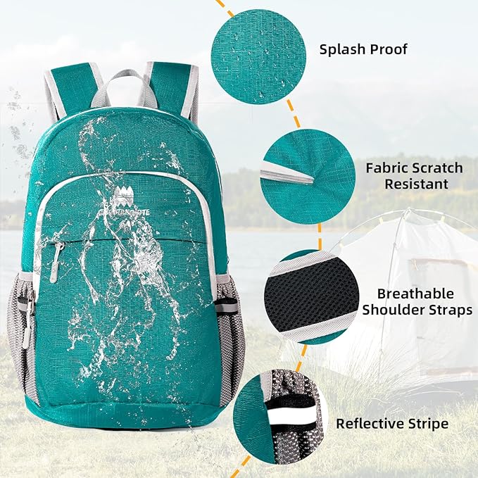 Lightweight Packable Small Hiking Backpack for Women Men - 20L Waterproof Foldable Daypack for