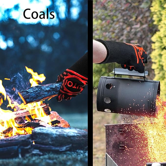 BBQ Grill Gloves for Campfire Cooking, 1472°F Heat Resistant Grilling Gloves for Outdoor Cooking