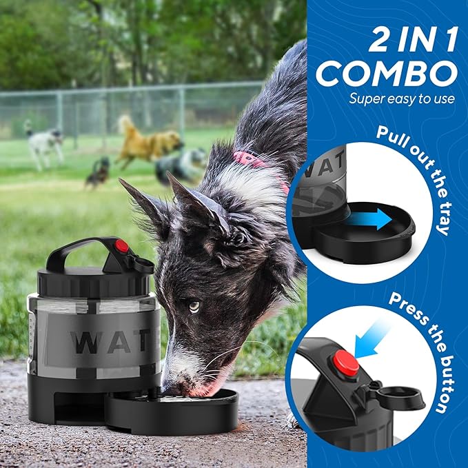 lesotc Portable Dog Water Bottle, 56oz Large Travel Water Bowl Dispenser for Dogs Camping Beach