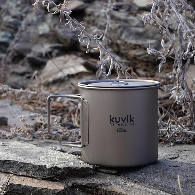 Kuvik Titanium Pot with Lid 650ml (22 oz) - Ultralight and Compact Pot for Backpacking, Camping