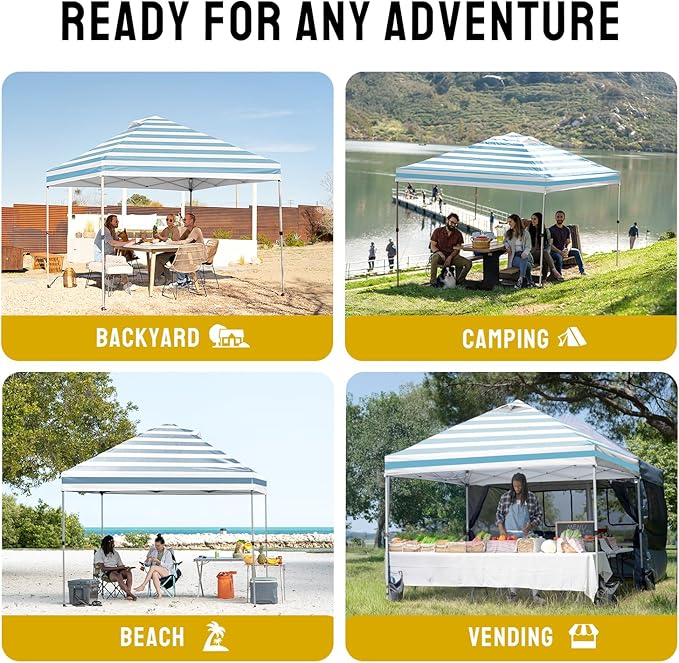 CROWN SHADES 10x10 Pop Up Canopy - Beach Tent with One Push Setup - Easy Outdoor Sun Shade for