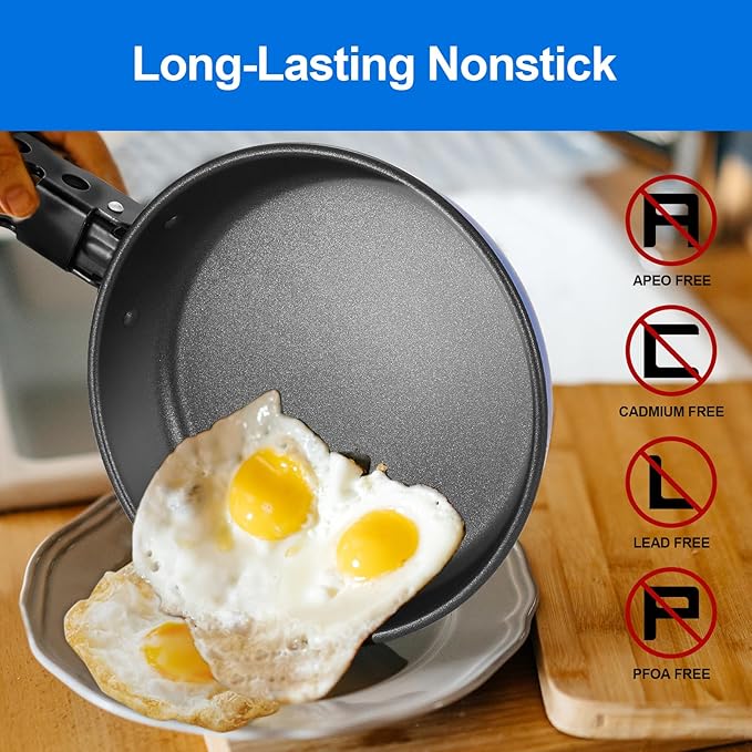 Odoland 5pcs Camping Cookware Non-Stick Camping Pot and Pan Set with Kettle and Removable Handle