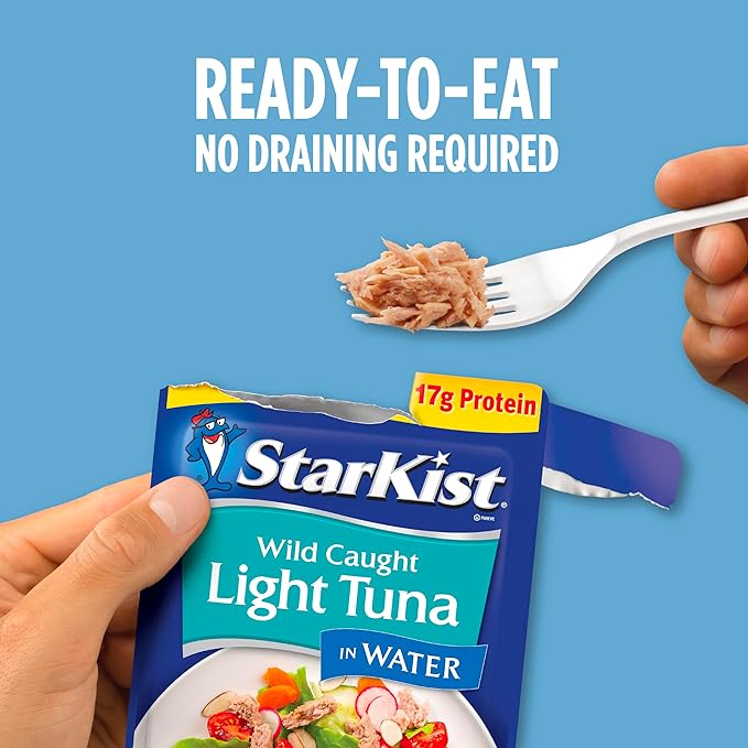 StarKist Chunk Light Tuna in Water, 2.6 oz Pouch (12 Pack) Ready to Eat Wild Caught Tuna, 17g