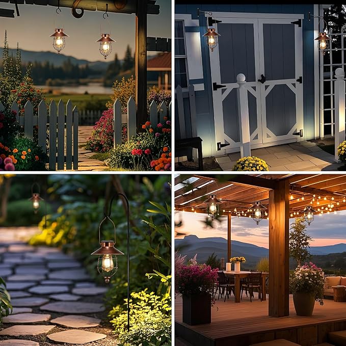 Solar Lanterns Outdoor Hanging Metal Vintage Lantern Warm White Solar Lights lamp Waterproof Edison