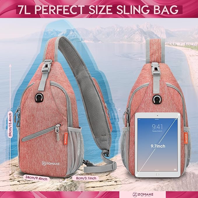 ZOMAKE Sling Bag,Small Crossbody Sling Backpack,Water Resistant Shoulder Daypack for Travel,Anti